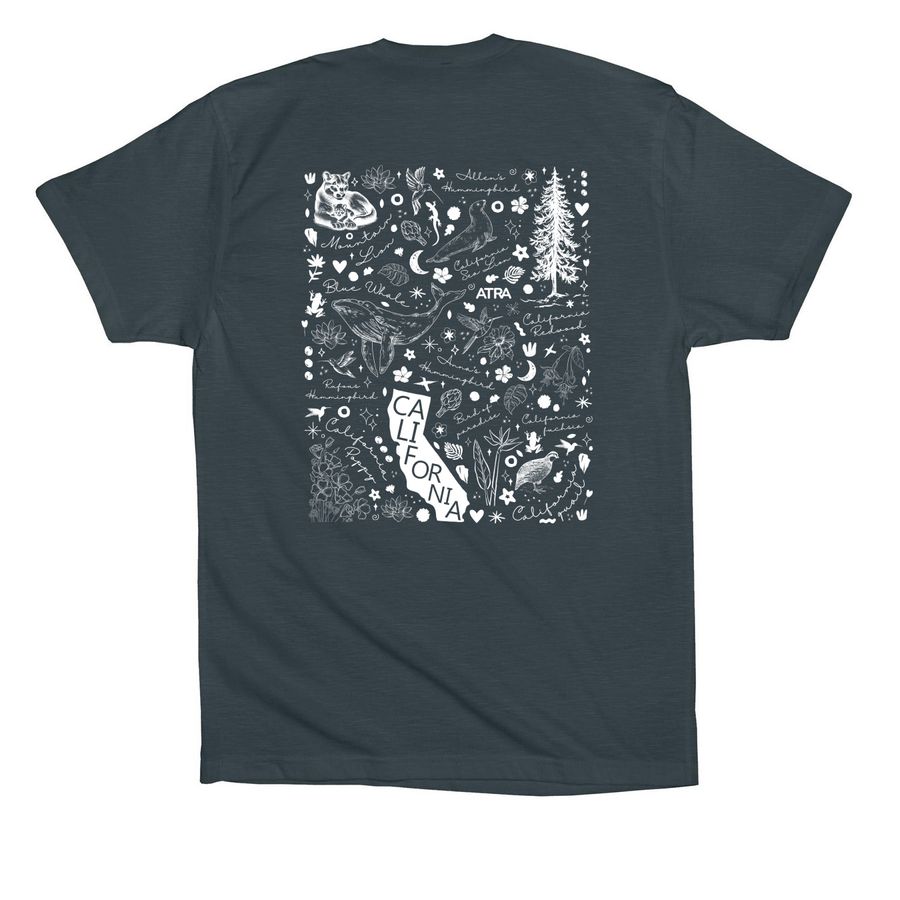 SoCal Flora + Fauna, a Dark Grey Premium Cotton Tee (back-view)