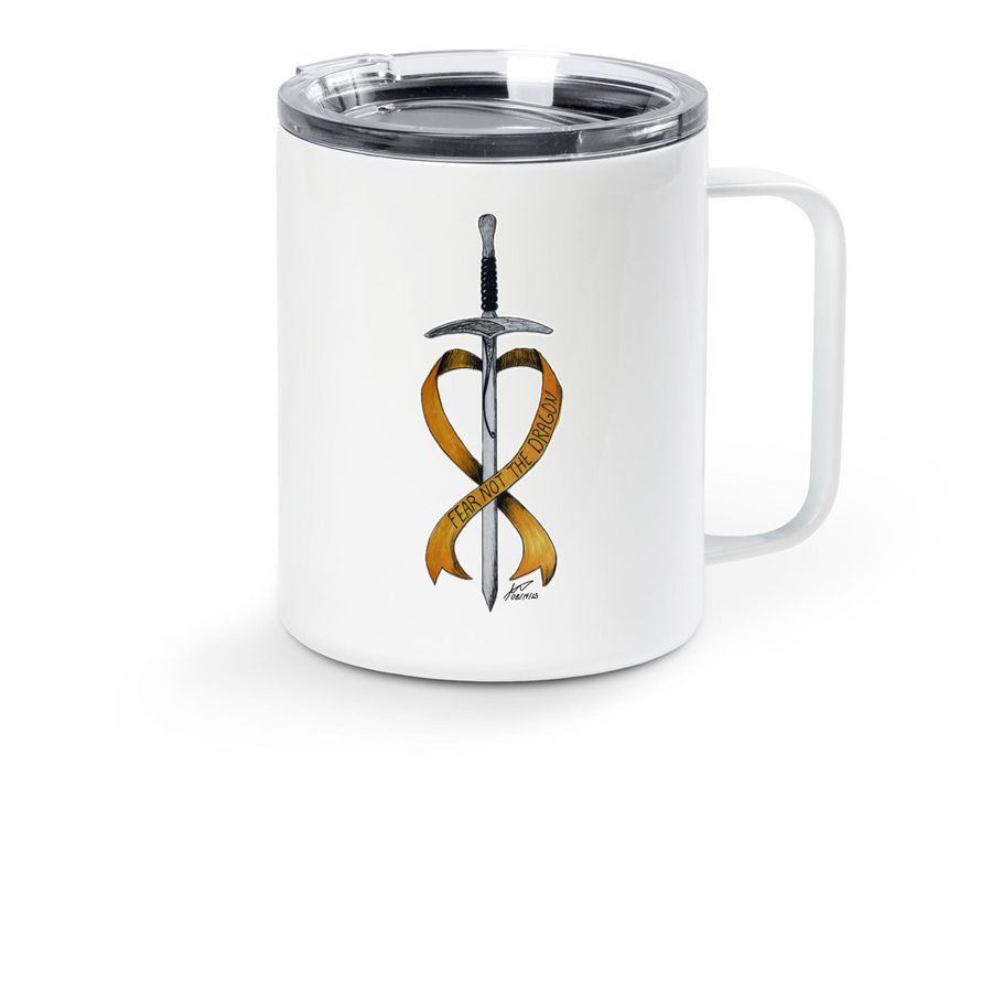 Fear Not the Dragon, a White Stainless Steel Travel Mug