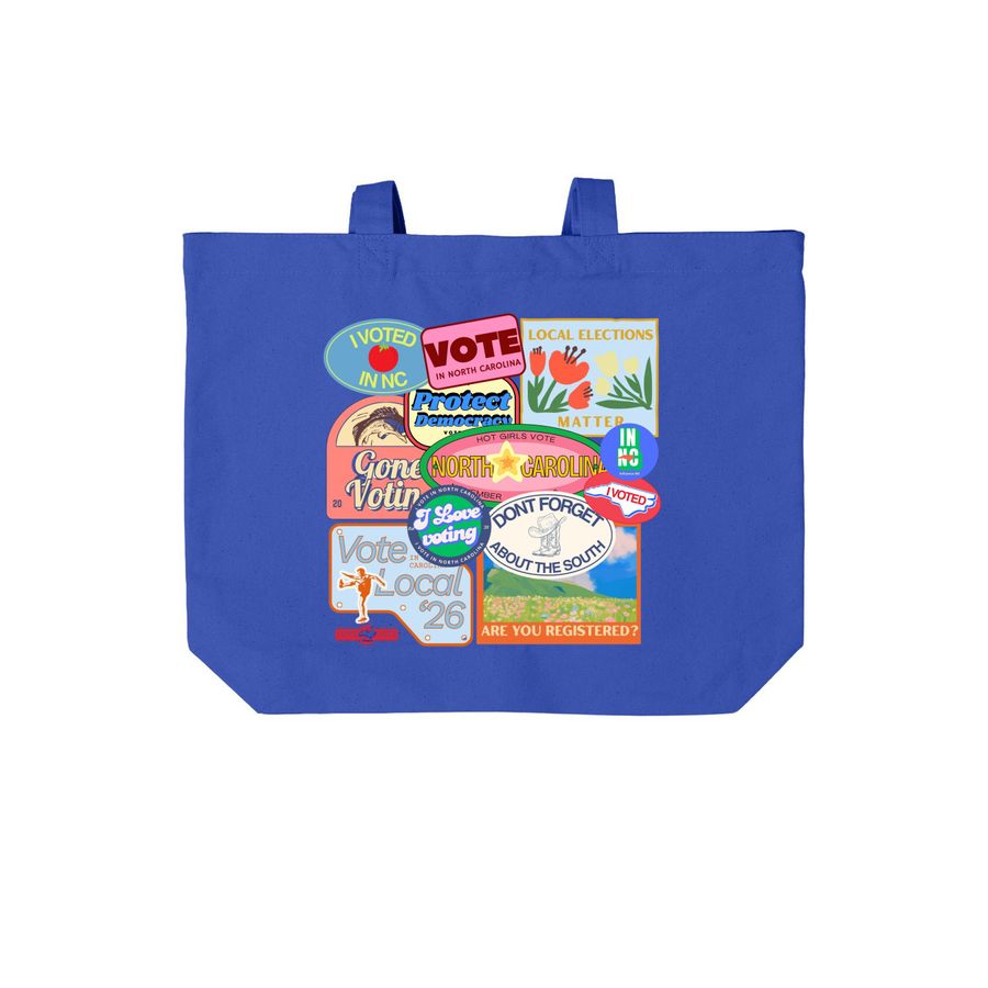 I Vote in NC Tote, a True Royal Cotton Canvas Tote Bag