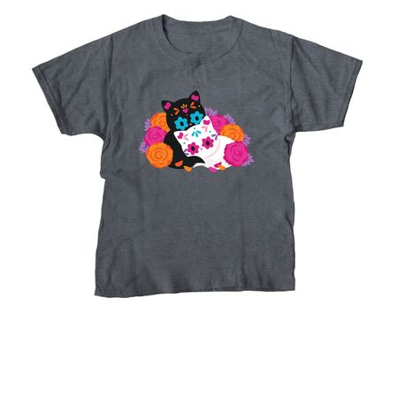 Dia De Los Muertos Cat, a Dark Heather Youth Unisex Tee