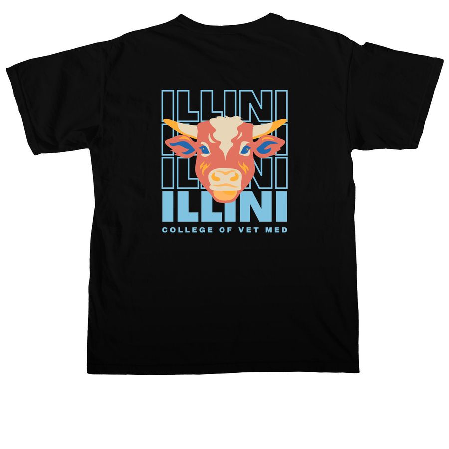 Cattle Illini, a Black Comfort Colors Unisex Tee (back-view)