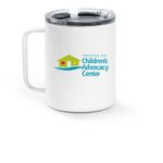 Mental Health Awareness Month: Mugs, a White Stainless Steel Travel Mug (back-view)