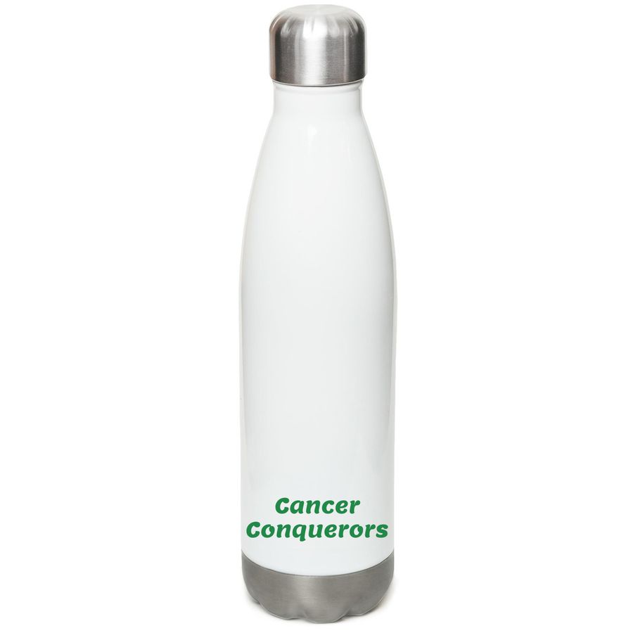 Cancer Conquerors&nbsp;, a White Stainless Steel Water Bottle (back-view)