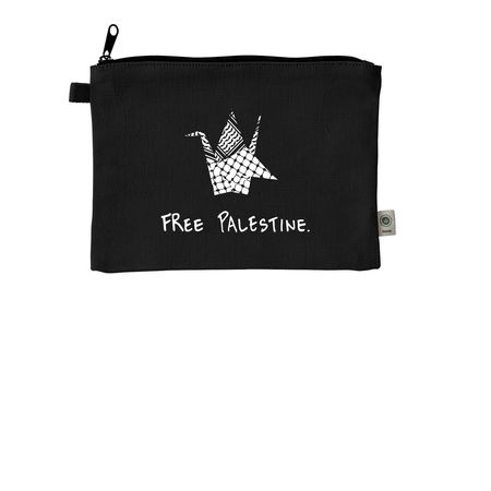 Palestinian Keffiyeh Crane Pouch, a Black 9"x7" Hemp Blend Pouch