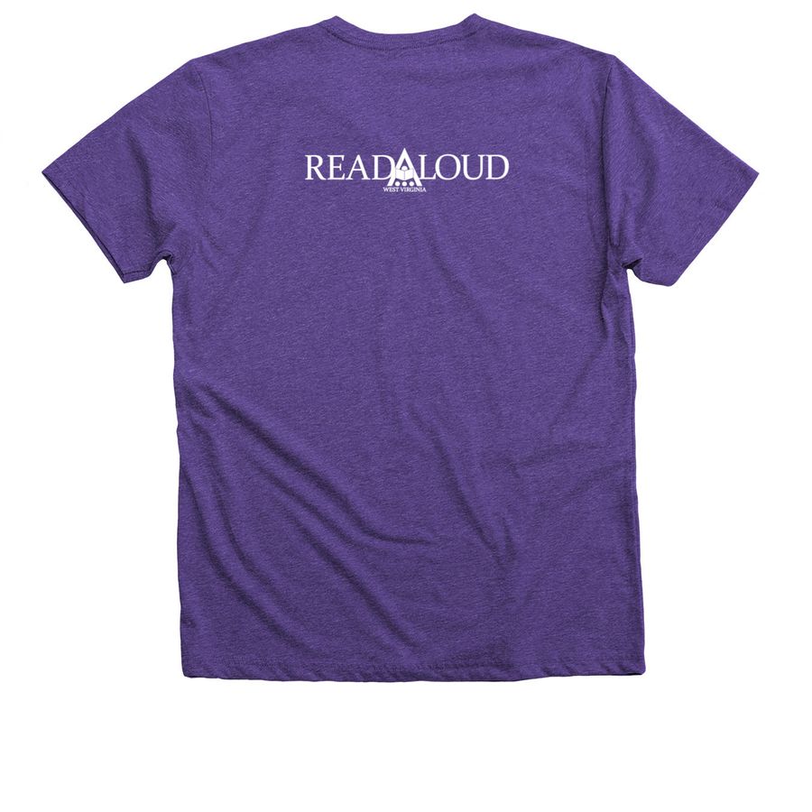 Change Their World by Reading Tee, a Purple Rush Premium V-Neck Tee (back-view)