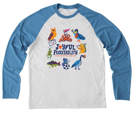 Joyful Possibility, a Azure Blue/ Bright White Allmade Eco Triblend Colorblock Raglan Long Sleeve Tee