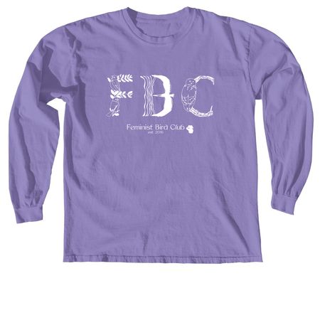 Feminist Bird Club Logo (White), a Violet Comfort Colors Long Sleeve Tee