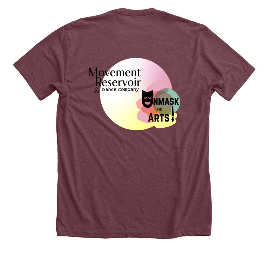 MRDC Unmasked Merch, a Heather Maroon Premium Unisex Tee (back-view)
