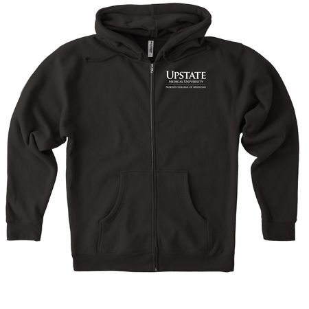 Apparel with a white front and back logo!, a Black Heavyweight Zip Up Hoodie