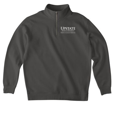 Apparel with a white front and back logo!, a Asphalt Midweight Quarter Zip Pullover
