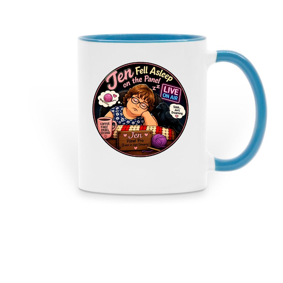 jen fell asleep, a Light Blue Two-Tone Ceramic Mug