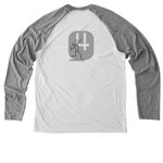 4th annual&nbsp;, a Aluminum Grey/ Bright White Allmade Eco Triblend Colorblock Raglan Long Sleeve Tee (back-view)