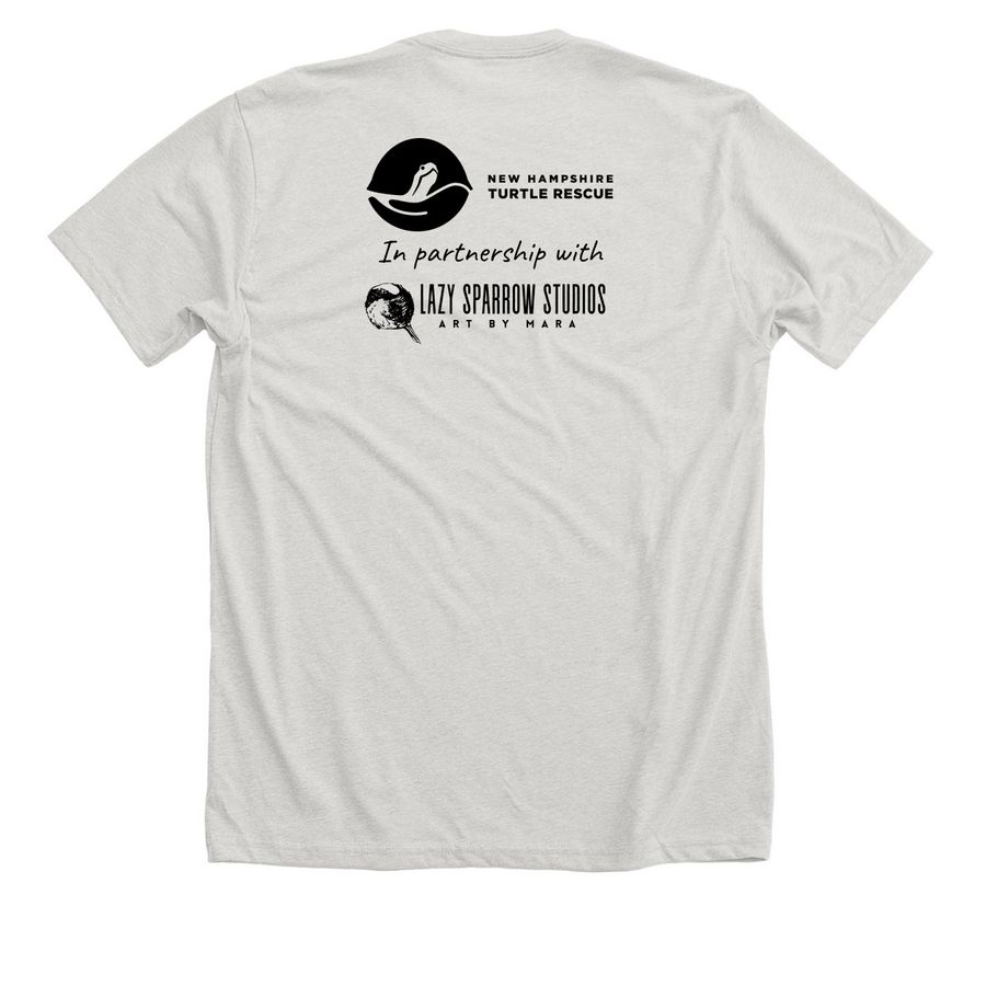 Turtle Transport Volunteer Tee, Green Logo, a Heather Cement Premium Unisex Tee (back-view)
