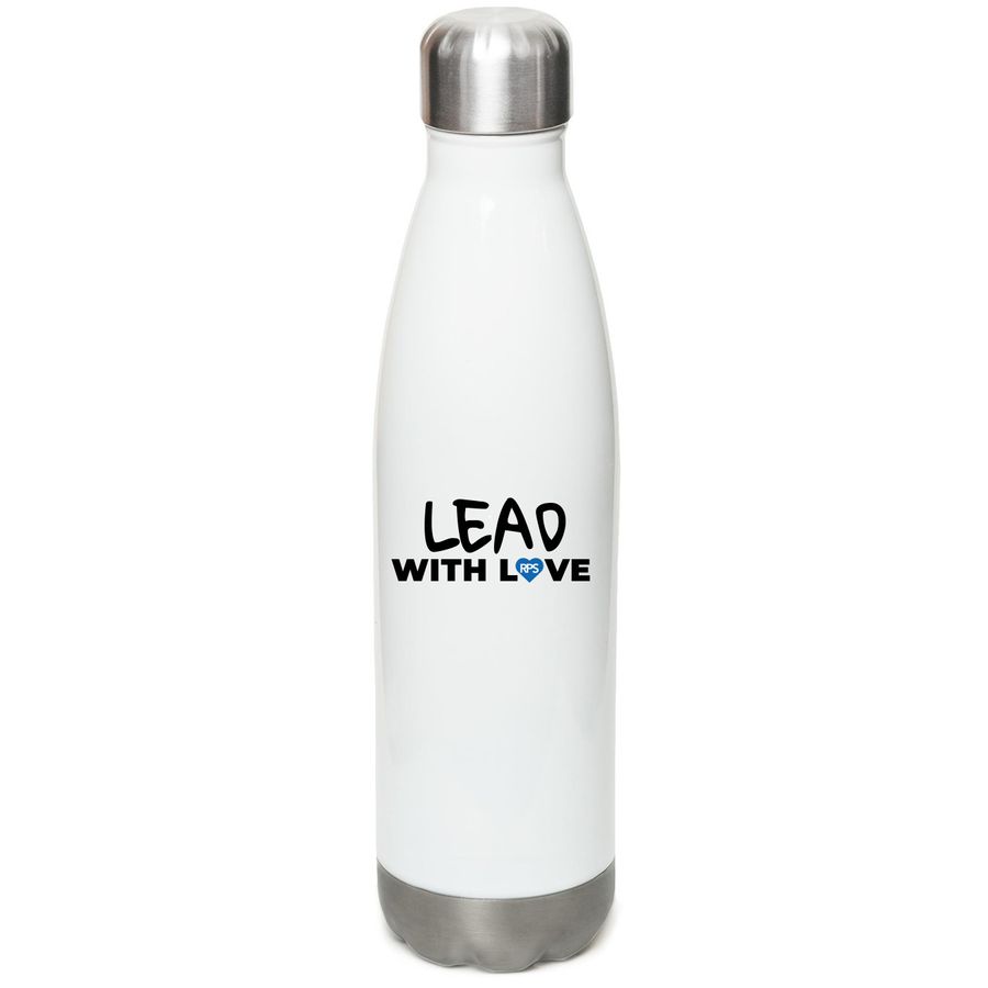 Lead with Love Water Bottle, a White Stainless Steel Water Bottle