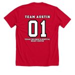 TCH Cardiology, a Solid Red Blend Premium Unisex Tee (back-view)