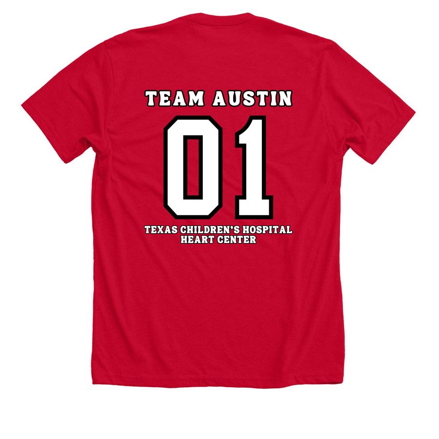 TCH Cardiology, a Solid Red Blend Premium Unisex Tee (back-view)