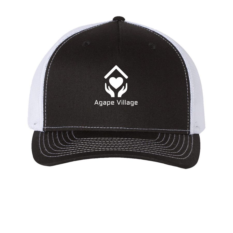 Agape Hats, a Black/ White Printed Five-Panel Trucker Cap