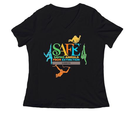 SAFE GIBBON - Logo, a Black Women's Relaxed V-Neck Tee