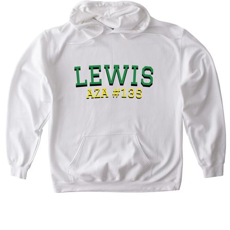 White Lewis hoodie, a White Gildan Softstyle Pullover Hoodie