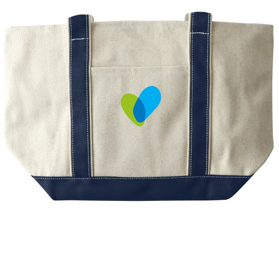 Joyful Heart Summer Tote Bag, a Natural/Navy Large Two-Tone Canvas Tote Bag