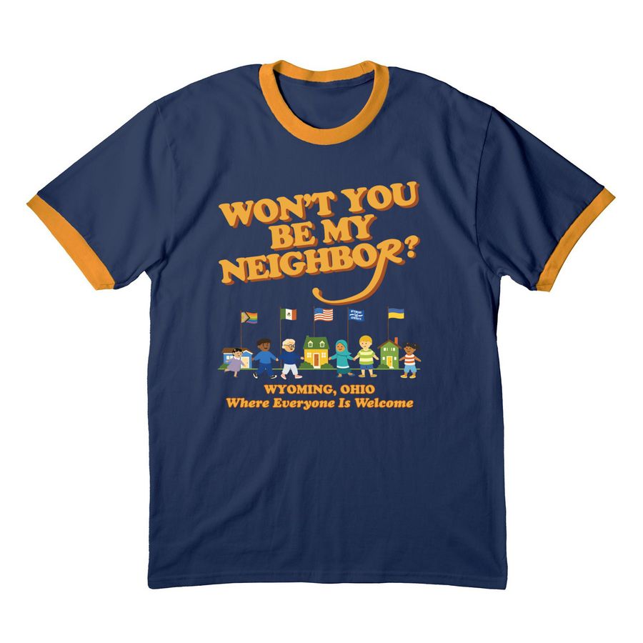 Love wins in Wyoming!, a Navy/ Gold Cotton Ringer Tee