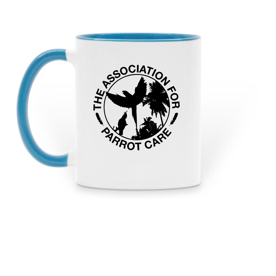 Parrot CARE Mug, a Light Blue Two-Tone Ceramic Mug (back-view)