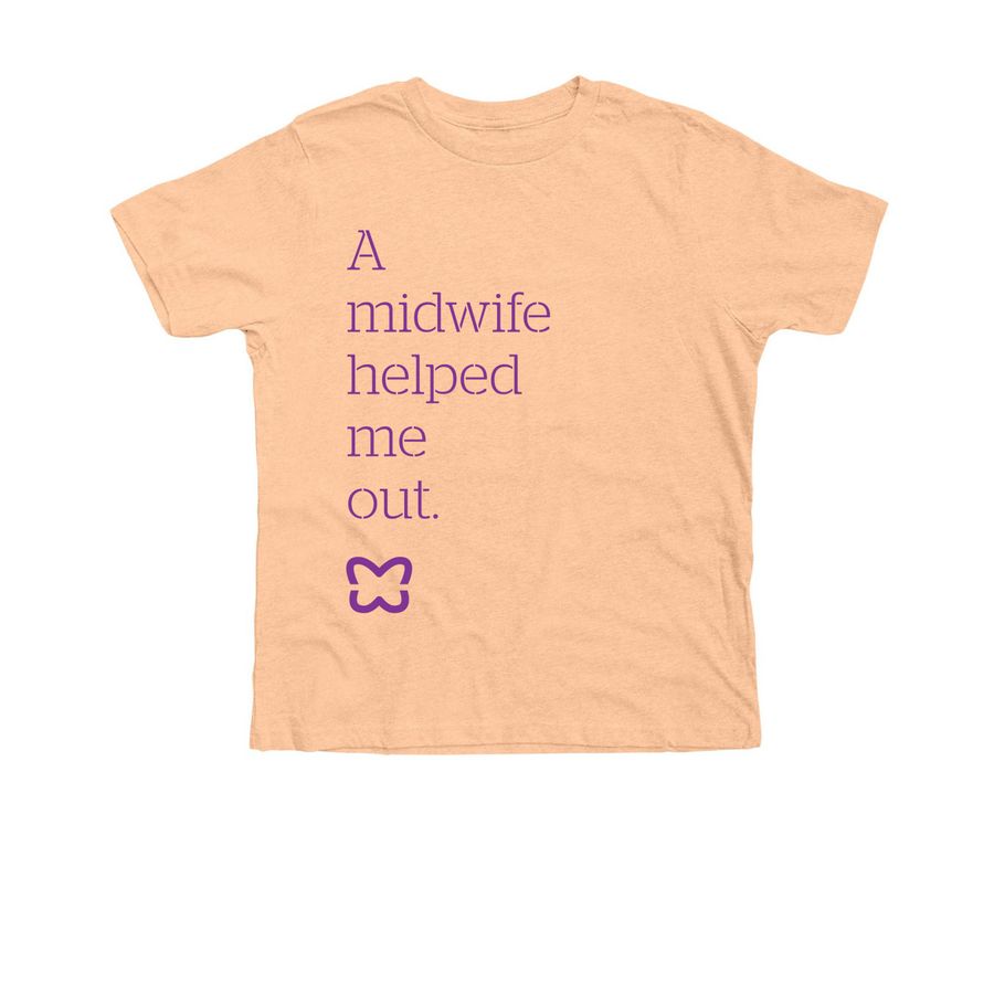 A Midwife helped me out (Youth), a Heather Peach Premium Youth Tee