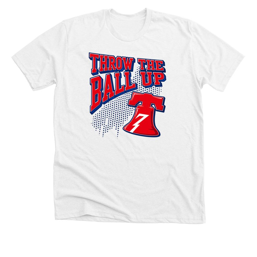 Philly 76ers Throw The Ball Up Liberty Bell 7, a Solid White Blend Premium Unisex Tee