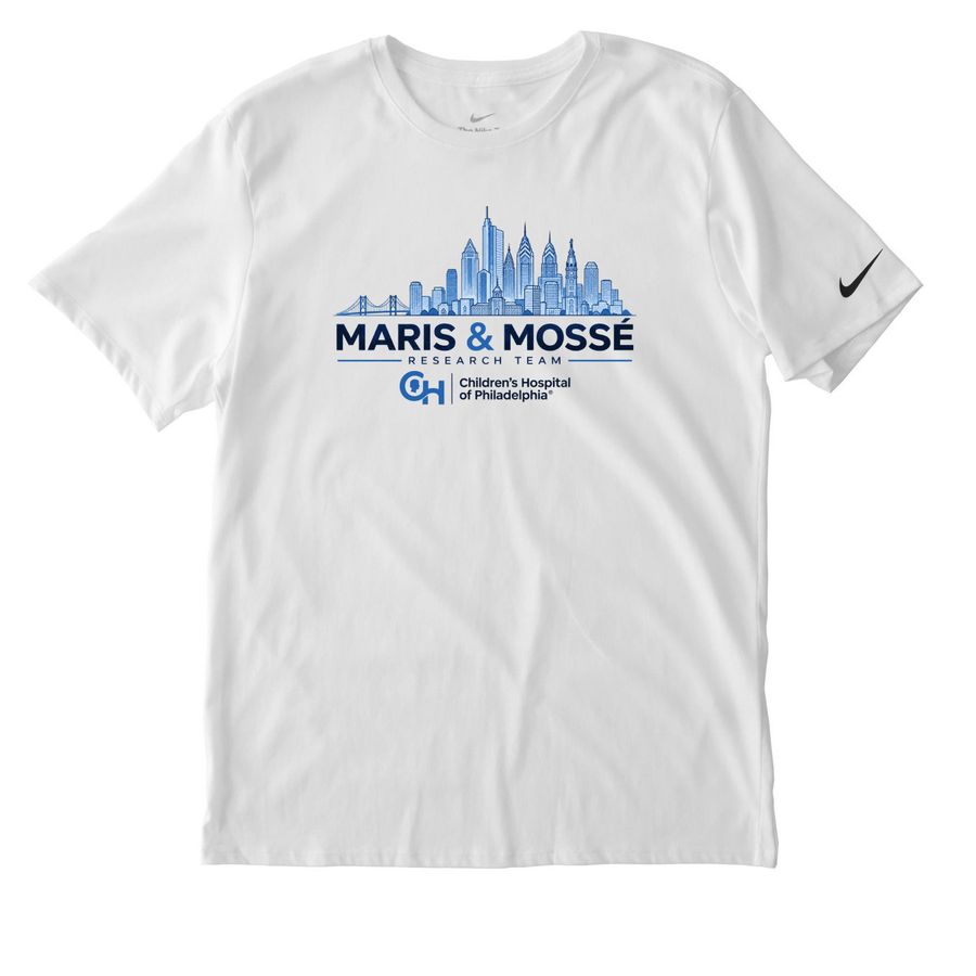 Maris and Moss? Research Team, a White Nike Dri-FIT Jersey Blend Performance Tee