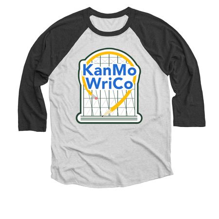 KanMoWriCo Big Logo, a Black and Heather White 3/4 Sleeve Baseball Tee
