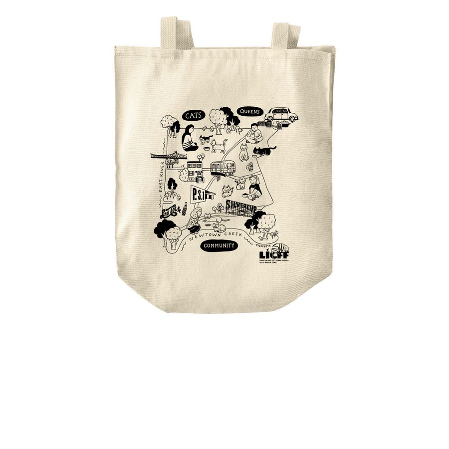 LICFF Cats, Queens, Community Tote - Black, a Natural Over-the-Shoulder Shopping Tote Bag