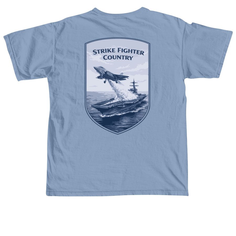 F-35 Carrier - Fly Navy Front, a Washed Denim Comfort Colors Unisex Tee (back-view)