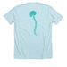 moving forward, a Heather Ice Blue Premium Unisex Tee (back-view)