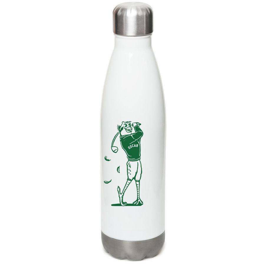 Oscar?s Birdie Bash ? Water Bottle, a White Stainless Steel Water Bottle (back-view)