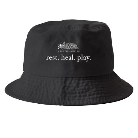 rest. heal. play. (black bucket hat), a Black Printed Bucket Hat