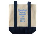 Our Little Hero Totes, a Natural/Navy Two-Tone Grocery Tote Bag (back-view)