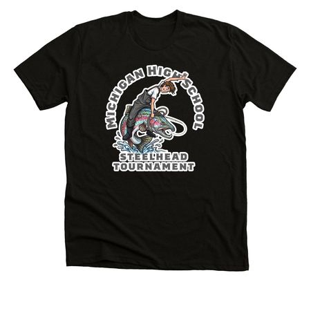 Michigan High School Steelhead Tournament - M, a Solid Black Blend Premium Unisex Tee