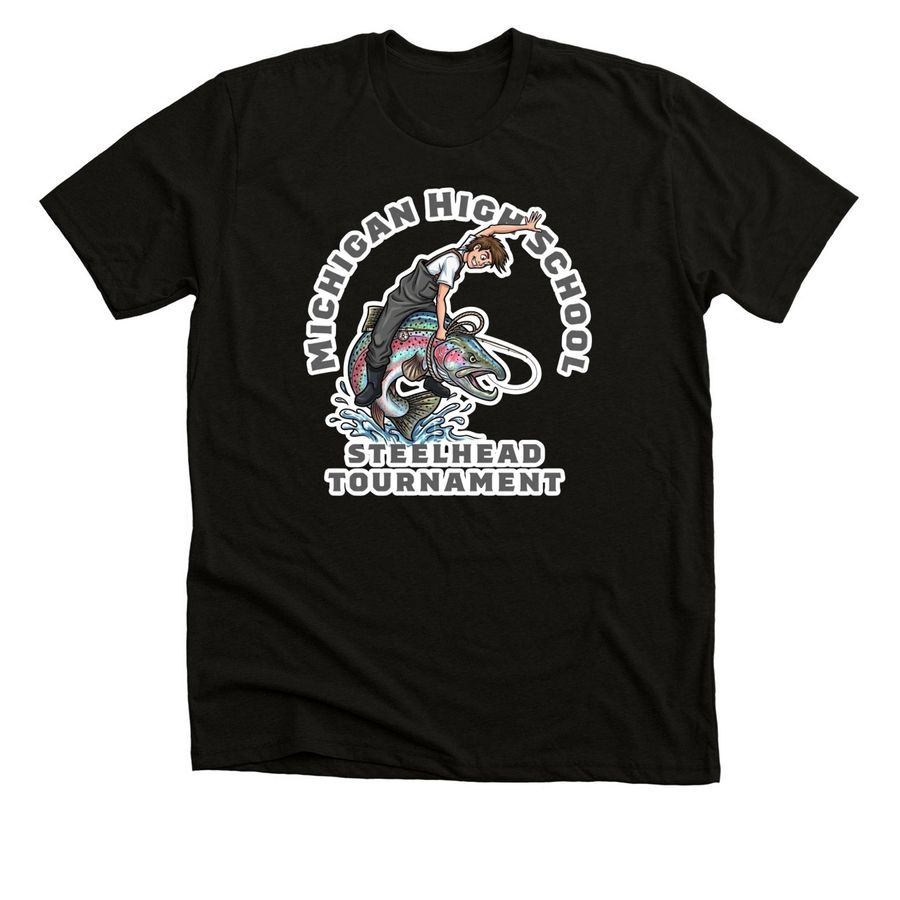 Michigan High School Steelhead Tournament - M, a Solid Black Blend Premium Unisex Tee
