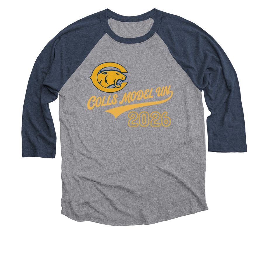 Collingswood Model UN Club, a Vintage Navy and Premium Heather 3/4 Sleeve Baseball Tee
