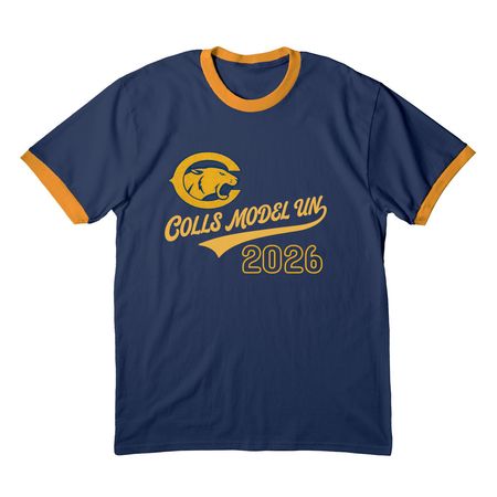 Collingswood Model UN Club, a Navy/ Gold Cotton Ringer Tee