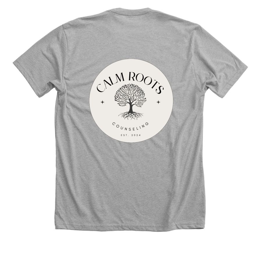 Calm Roots Counseling, a Athletic Heather Premium Unisex Tee (back-view)