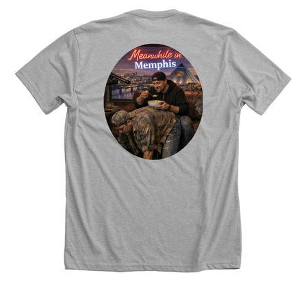 Meanwhile Human Table, a Athletic Heather Premium Unisex Tee (back-view)