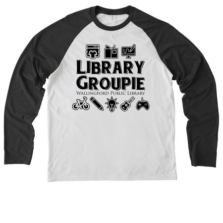 Library Groupie, a Space Black/ Bright White Allmade Eco Triblend Colorblock Raglan Long Sleeve Tee