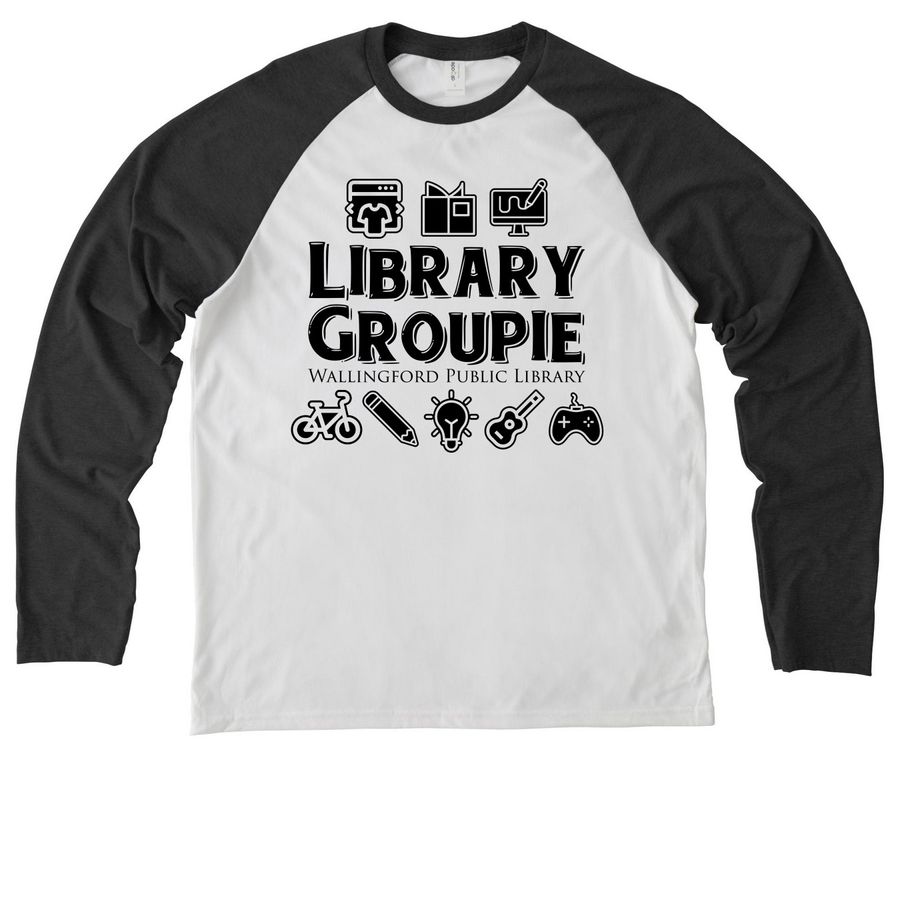 Library Groupie, a Space Black/ Bright White Allmade Eco Triblend Colorblock Raglan Long Sleeve Tee