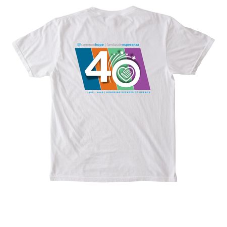 Common Hope 40th Pocket Tee, a White Comfort Colors Pocket Tee (back-view)