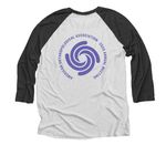 On the Verge T-Shirts & Sweatshirts, a Black and Heather White 3/4 Sleeve Baseball Tee (back-view)