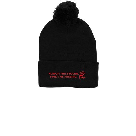 MMIP BEANIE, a Black Printed Pom-Pom Beanie