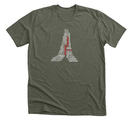 Freedom Through Prayer, a Heather Military Green Premium Unisex Tee