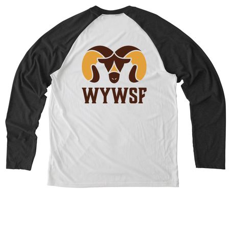 WY WSF Chest White Logo Shirts, a Space Black/ Bright White Allmade Eco Triblend Colorblock Raglan Long Sleeve Tee (back-view)
