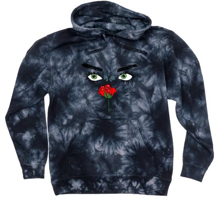 Amour on green ??, a Black Tie Dyed Pullover Hoodie